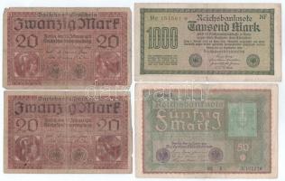 Német Birodalom 1918-1922. 20M-1000M (4db) T:F,VG German Empire 1918-1922. 20 Mark - 1000 Mark (4pcs) C:F,VG