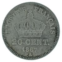 Franciaország / Második Császárság 1867A 20c Ag "III. Napóleon" kapszulában T:XF, kis pati...