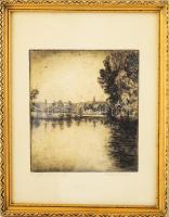 Lénárd Lévy Róbert (1879-1936): Csendes vizek. Rézkarc, papír. Jelzett. Számozott: 17/60. 20x18 cm. Üvegezett fakeretben.