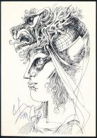 Szász Endre (1926-2003): Hölgy portré. Nyomat, papír, jelzett. 15x10,5 cm.