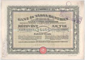 Budapest 1923. "Ganz és Társa- Danubius Gép-, Waggon- és Hajó-Gyár Részvénytársaság" részvénye 20.000K-ról, magyar és német nyelven, szárazpecséttel, bélyegzésekkel és szelvényekkel (2x) egyugrású sorszámokkal T:F