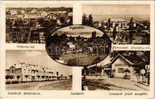 Zamárdi, Balaton-Zamárdi; villa részlet, nyaralók, Pannonia strandfürdő, Zamárdi-felső vasúti megállóhely, vasútállomás, Tanárok üdülőháza (EK)