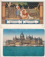 2 db RÉGI képeslap: János Vitéz falfestmény és Budapest / 2 pre-1945 postcards: Hungarian folklore and Budapest