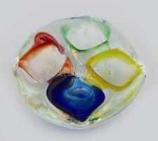 Cseh többszínű hamutál, jelzés nélkül, kopással, d: 13,5 cm