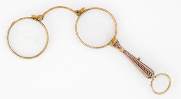 Antik lornyon, zománcozott nyéllel. Kissé akad. 12 cm