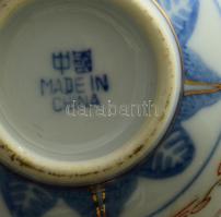 Kínai teás kanna + 9 csésze rízsszem mintás, jelzett, kanna 17 cm