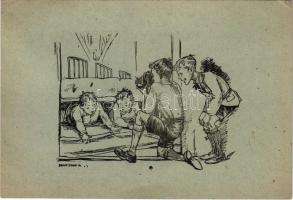 Cserkészek fényképeznek / Hungarian boy scout art postcard, camera s: Márton L. (EK)