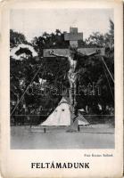 1933 Gödöllő, Feltámadunk! A kép bal sarkában, Krisztus jobb kezénél a falombok a természet csodálatos játékából Nagy-Magyarország és Csonka-Magyarország képeit mutatják. Kiadja a Magyar Nemzeti Szövetség. Kovács Szilárd felvétele. Gödöllő IV. Cserkész Jamboree (kopott sarkak / worn corners)