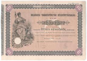 Budapest 1926-1928. "Belvárosi Takarékpénztár Részvénytársaság" öt részvénye egyben, egyen...