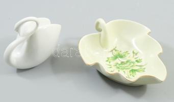 Hollóházi hattyú + leveles tálka, jelzett, hibátlan.