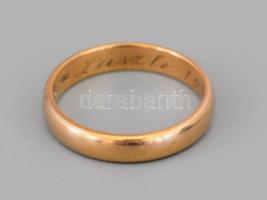 Arany (Au) gyűrű, 14k, jelzett, mesterjegyes, gravírozott 1925-ös házasságkötési dátummal, m: 54, nettó 3,55 g