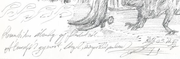 ZéKovács József (Zé Kovács Jozsef, 1951-): Romantikus álomhely (..., erotikus rajz), 2021. Tus, toll...