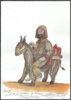 ZéKovács József (Zé Kovács Jozsef, 1951-): Sancho lovon (Don Quichote illusztráció), 2020. Akvarell, tus, toll, papír, jelzett, 35×25 cm