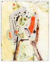 Misch Ádám (1935-1995): Színes alak (cím nélkül), 1960-65 körül. Tűzzománc, fémlemez, jelezve balra lent (Misch), 18x14 cm