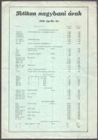 1940 Pelikan nagybani árak, Günther Wagner Hannover-Wien vezérképviselet és gyári lerakat Stalla Lajos Budapest árjegyzék, hajtott