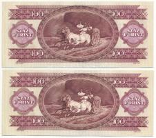 1989. 100Ft (2x) sorszámkövetők "B 145 014156 - B 145 014157" T:AU hullámos papír
Adamo F...