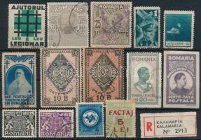 Románia 15 db okmány-, illetékbélyeg, adománybélyeg, ragjegy, stecklapon