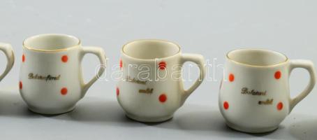 7 darab balatoni emlékkupica, piros pöttyös, m: 4 cm