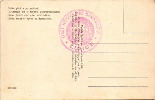 Lidice, Liditz; pred a po znicení / a nácik által kiirtott község előtte és utána, hátoldalon emlékb...