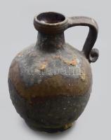 Retro német vulkánmázas füles váza, m: 27,5 cm