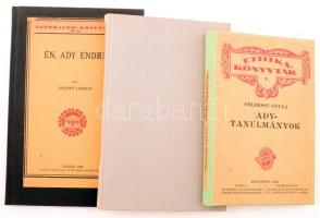 3 darab Ady Endrével kapcsolatos könyv. Földessy Gyula: Ady-tanulmányok. Vajthó László: Én, Ady Endre. Ady-múzeum, I. kötet. Jó állapotban.