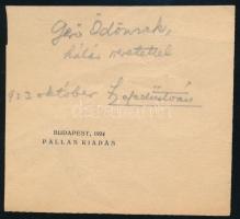 Hegedűs István (1848-1925) klasszika-filológus, MTA tag autográf dedikációja és aláírása Gerő Ödön (1863-1939) műkritikus, író részére, feltehetően könyvből kivágott címlapon