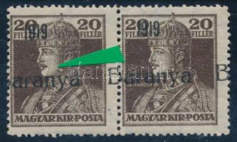 Baranya I. 1919 Károly 20f pár eltolódott felülnyomással, Bodor vizsgálójellel