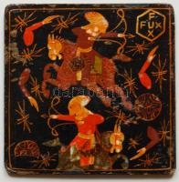 Fux jelzéssel kézzel festett fa táblakép: MOngol harcosok / Mongolian soldiers hand-painted wooden picture 9x9 cm