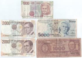 9db-os vegyes külföldi bankjegy tétel, közte Paraguay, Argentína, Olaszország T:F
9pcs of mixed ban...