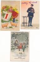 5 db RÉGI karácsonyi és újévi üdvözlőlap, közte 1 modern / 5 pre-1945 Christmas and New Year greeting art postcards, with 1 modern