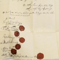1825 Tokaji szőlőről végrendelet, Kozma Zsófi N., Kolos János. Sok viaszepecséttel