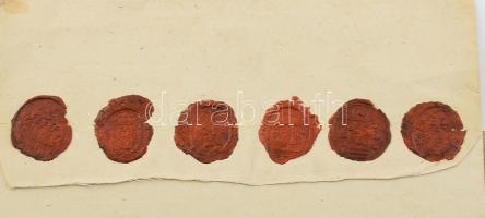 1825 Tokaji szőlőről végrendelet, Kozma Zsófi N., Kolos János. Sok viaszepecséttel