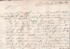 1850 Komárom, kézzel írt levél viaszpecséttel