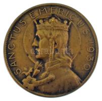 1930. "Santus Emericus (Szent Imre)" bronz jelvény, hátoldalán "Ludvig Bp. Thék u. 44." gyártói jelzéssel. Szign.: Zsákodi Csiszér János (1883-1953) (30mm) T:AU,XF