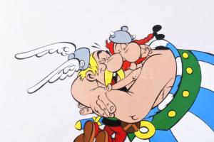Albert Uderzo (1927-2020): Asterix és Obelix, az Asterix rajzfilm egyik jelenetének eredeti, kézzel ...
