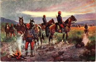 1915 Huszár előőrs / Husaren-Vorposten / WWI Austro-Hungarian K.u.K. military art postcard, hussar outpost s: Mayer Alajos (EK)