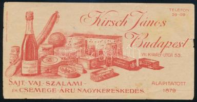 Kirsch János Budapest sajt-, vaj-, stb. nagykereskedés számolócédula, kis lapszéli szakadással