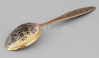 Orosz aranyozott ezüst (Ag) desszertes kanál, jelzett, nettó 36g