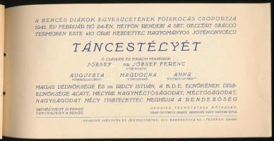 1941 Bencés Diákok Egyesületének főiskolás csoportja által rendezett táncestélyének meghívója