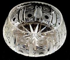 Ólomkristály kínáló, jelzés nélkül, csiszolt mintával, d: 18 cm, m: 8,5 cm