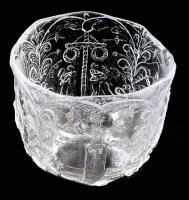 Kosta Boda kínáló, skandináv mesejelenetek préselt mintájával, jelzett, hibátlan, d: 14 cm, m: 11 cm