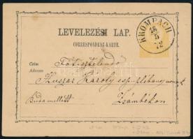 1872 2kr díjjegyes levelezőlap "KROMPACH" - "ZSÁMBÉK"