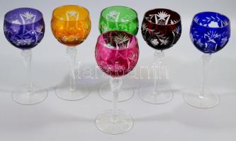 Multicolor színekkel pácolt kristály römer pohár garnitúra, 6 darab, jelzés nélkül, hibátlan, m: 19,5 cm