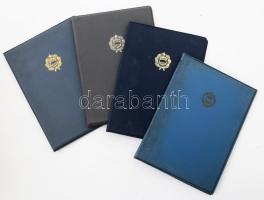1974-1989 Szocialista kitüntetés adományozó oklevelek, 4 db: A Haza Szolgálatáért Érdemérem ezüst fokozata, Munkásőr Emlékérem, Szolgálati Érdemérem. Eredeti tokjukban, változó állapotban.