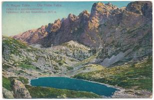 1916 Tátra, Magas-Tátra, Vysoké Tatry; Felkai-tó a gránát sziklákkal / Felkaersee mit den Granatfelsen / lake + "Vörös Kereszt Hadikórház Tátraszéplak" + "Katona ápolási ügy" (ázott / wet damage)