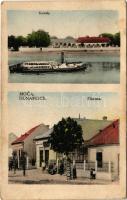1930 Dunamocs, Moca; kastély, Fő utca, gőzhajó, Zajos Mihály üzlete és saját kiadása / castle, steamship, main street (EM)