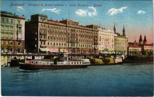 1916 Budapest V. Hungária és Bristol szálloda, rakpart, gőzhajó. N. M. Bp. 1914/17. (EK)