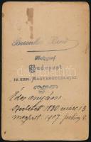 cca 1890 Idős hölgy portréja, vizitkártya Boronkai (Boronkay) Benő budapesti műterméből (IV. ker. Ma...