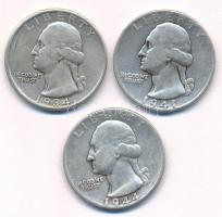 Amerikai Egyesült Államok 1934-1944. 1/4$ Ag "Washington" (3xklf) T:VF,F USA 1934-1944. 1/4 Dollar Ag "Washington" (3xdiff) C:VF,F