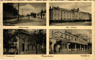 1940 Hegyeshalom, Fő utca részlet, MÁV laktanya, postahivatal, vasútállomás. Aigner Lajos kiadása, Réka János felvételei + "HEGYESHALOM PU." (EK)